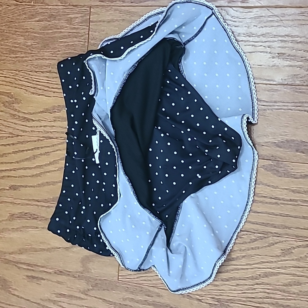 Unique Vintage Black & White Pin Print Totally Tied Up Top & Alice Swim Skirt L - Picture 9 of 11
